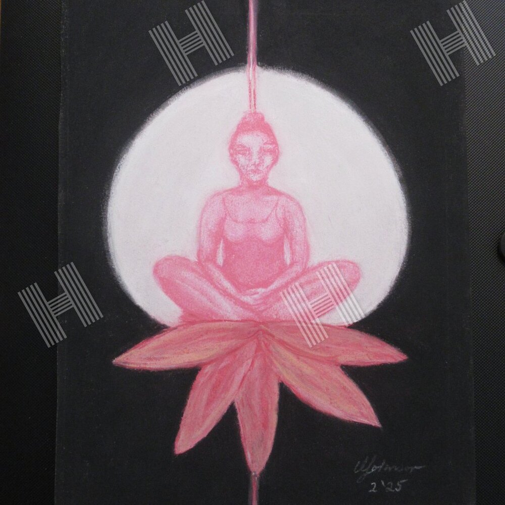 Untitled, Pastel Painting on Paper, Framed, Spiritual, Meditation, 9"x 12"